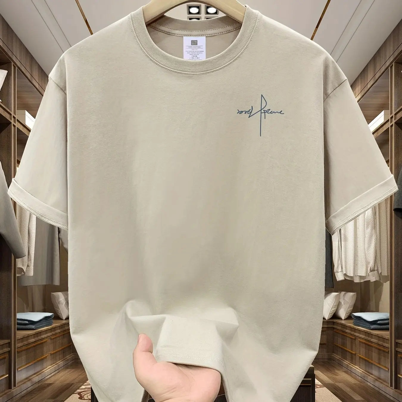 Summer Men's 100% Cotton Casual Sports Loose Large Size Letter Pattern Printed Comfortable Round Neck Short Sleeve T-shirt Top