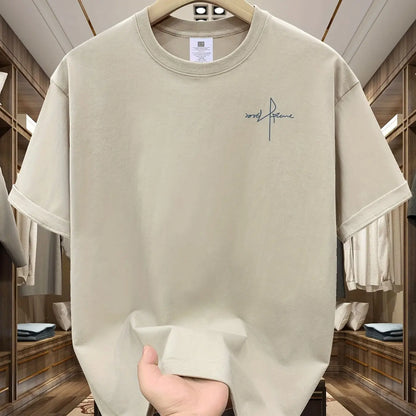 Summer Men's 100% Cotton Casual Sports Loose Large Size Letter Pattern Printed Comfortable Round Neck Short Sleeve T-shirt Top