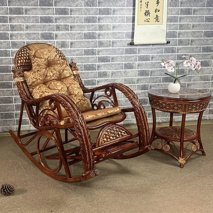 Natural rattan chair, balcony high-end rocking recliner, adult home living room, elderly nap rattan weaving