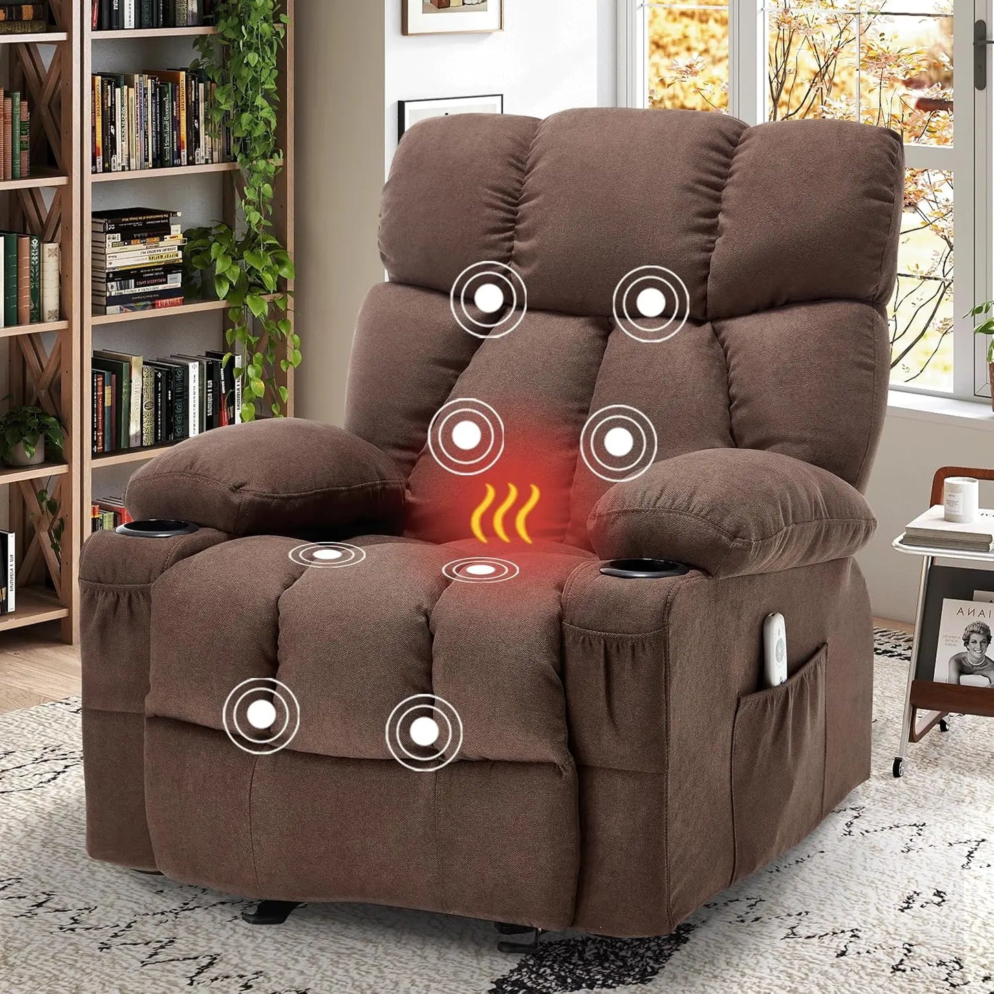 "Oversized Massage Recliner - Vibration/Heat Rocker with Side Pocket & USB Port, Ergonomic Nursery Chair for Living Room"