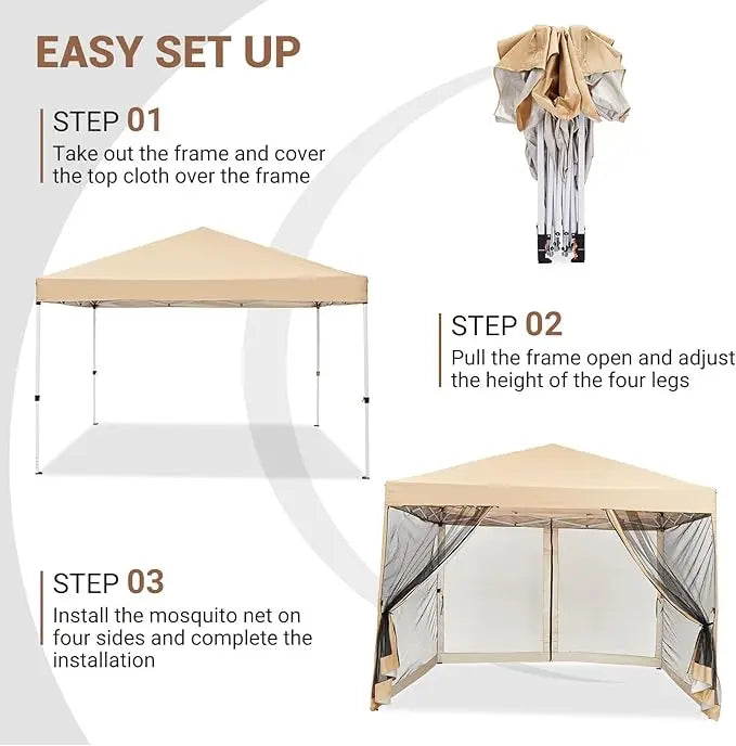 Easy Pop-Up Canopy, Outdoor Screen Tent with Mesh Mosquito Netting Side Walls, Pop Up Tent, Waterproof for Camping Party Yard