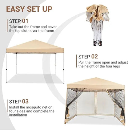 Easy Pop-Up Canopy, Outdoor Screen Tent with Mesh Mosquito Netting Side Walls, Pop Up Tent, Waterproof for Camping Party Yard