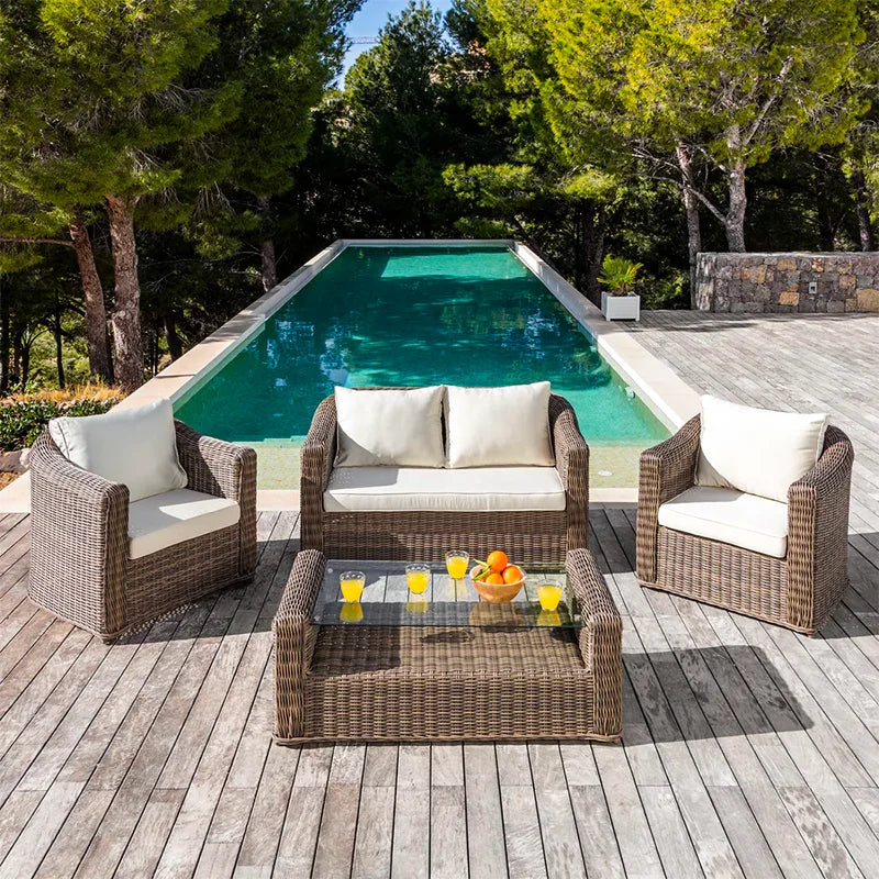 Outdoor rattan sofa combination, courtyard waterproof and sun protection villa, outdoor balcony, leisure furniture combination