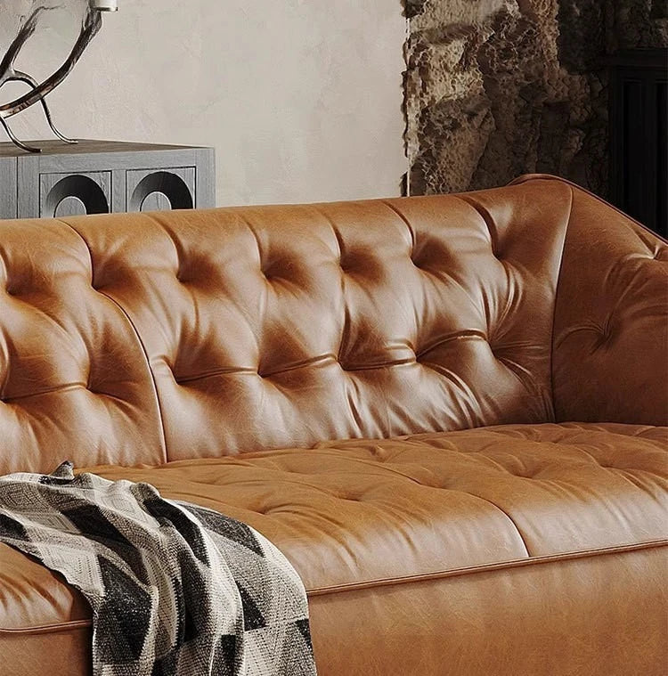 Leather sofa, small apartment living room straight row cowhide sofa