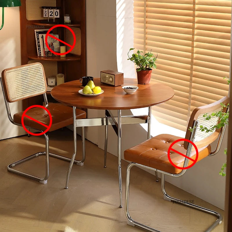 Stainless Steel Solid Wood Round Dining Tables Home Small Round Table Medieval Style Retro Folding Table for Kitchen Furniture