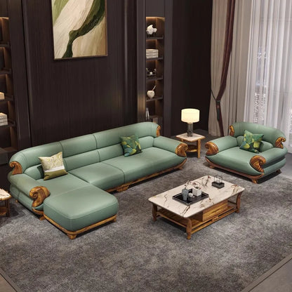 Leather, living room, sofa, combination, modern, simple, light luxury, style, solid wood