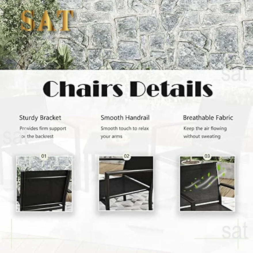 A Patio Furniture Set Outdoor Conversation Textilene Fabric Chairs for Lawn, Garden, Balcony, Poolside with A Glass Coffee Table