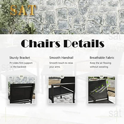 A Patio Furniture Set Outdoor Conversation Textilene Fabric Chairs for Lawn, Garden, Balcony, Poolside with A Glass Coffee Table