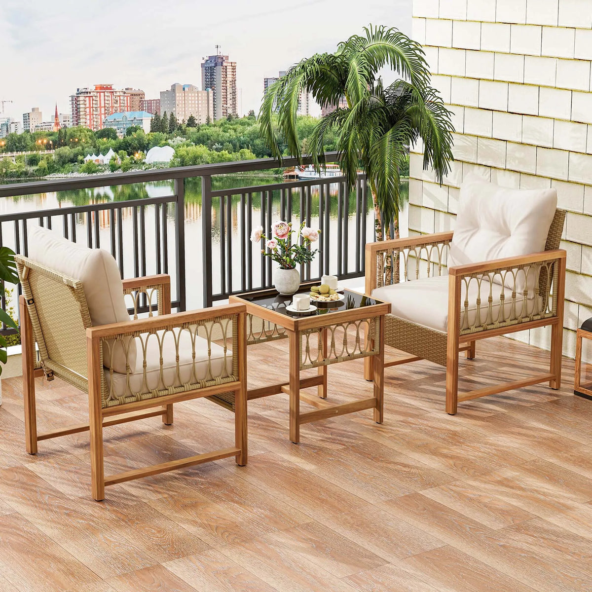 Popular Choice  3 PCS Patio Furniture Set Outdoor PE Wicker Conversation Bistro Set