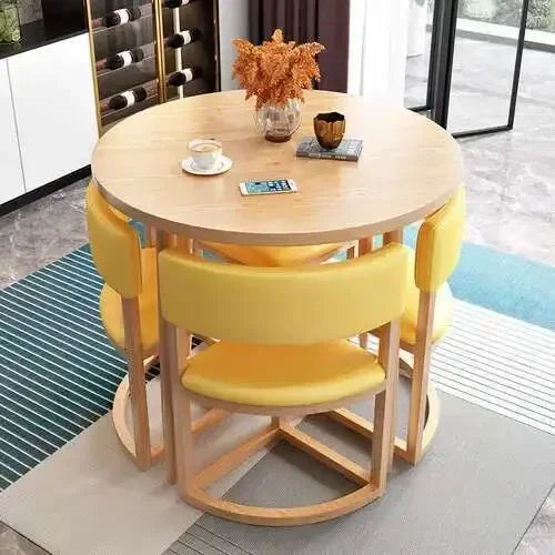 Round Mobile Dining Tables Set Kitchen 4 Chairs Center Wood Table Extendable Luxury Floor Mesa Comedor Home Furniture