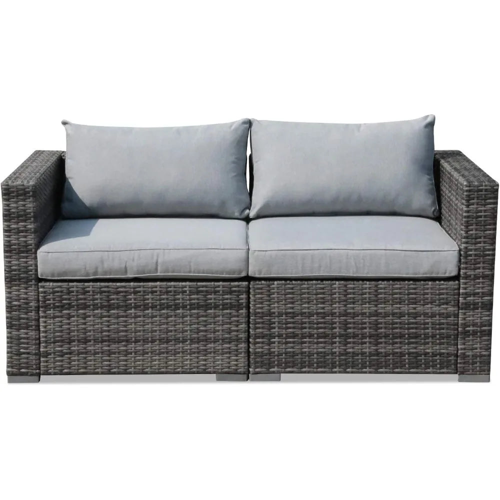 All Weather Grey PE Rattan Sectional Corner Sofa Set, Additional Extra Chairs for Outdoor Sec，Outdoor Wicker Loveseat 2 Pieces,