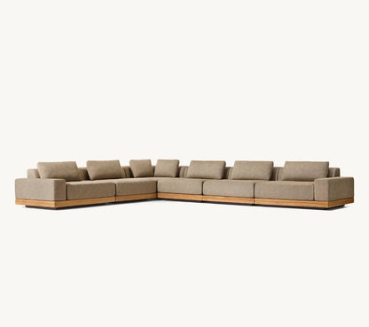 Modern Luxury All Weather Patio Garden Hotel Pool Sofa Set Outdoor Leisure Solid Wood Furniture Teak Modular Sofa L-Sectional
