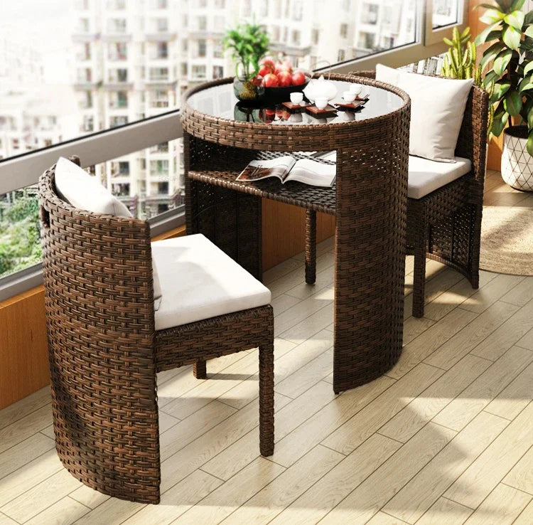 Rattan Garden Furniture Sets Balcony Home Table Chairs Storage Leisure Table and Chair Three-piece Set Outdoor Patio Combination