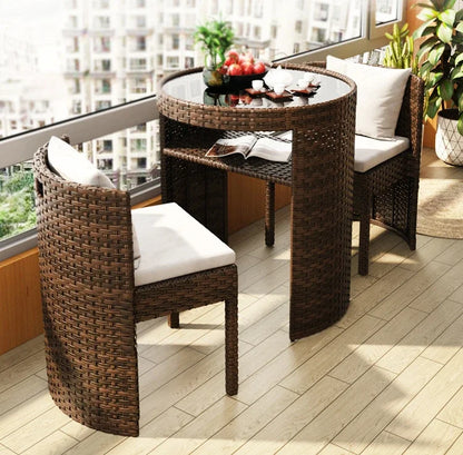 Rattan Garden Furniture Sets Balcony Home Table Chairs Storage Leisure Table and Chair Three-piece Set Outdoor Patio Combination