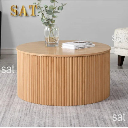 -Wood Fluted Reed Coffee Living Room Round Coffee Tables Of The Room
