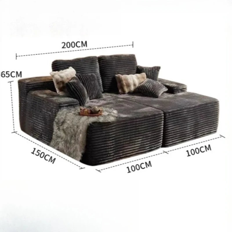 Vacuum Compressed Comfy Corduroy Fluffy Sofa Set Furniture Living Room Modular Couch Modern L Shape Sectional Sofa