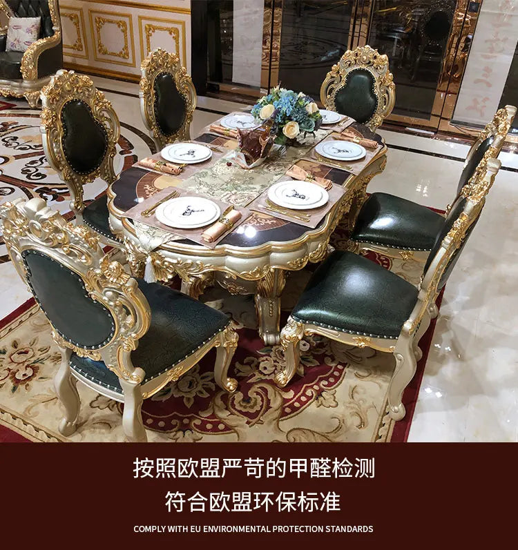 European dining table dining chair combination, rectangular dining table oval luxury villa high-end carved