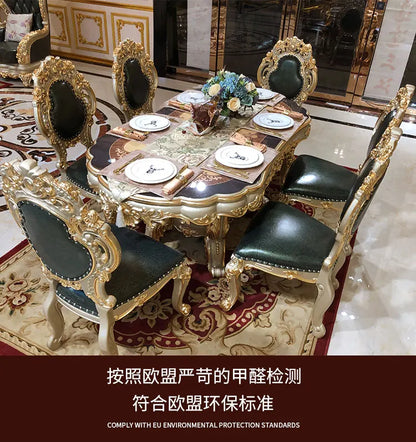 European dining table dining chair combination, rectangular dining table oval luxury villa high-end carved