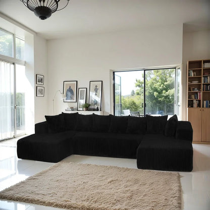Customizable U-Shaped Sectional Sofa,130-inch 4-Seater Chaise Lounge with Striped Corduroy Fabric  Customizable Living Room or B