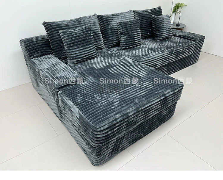 Compression sofa, rabbit plush thick striped extra wide sitting deep Shar Pei dog large plush sofa