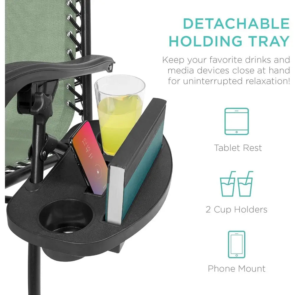 Adjustable Steel Mesh Zero Gravity Lounge Chair Recliners with Pillows and Cup Holder Trays - Sage Green