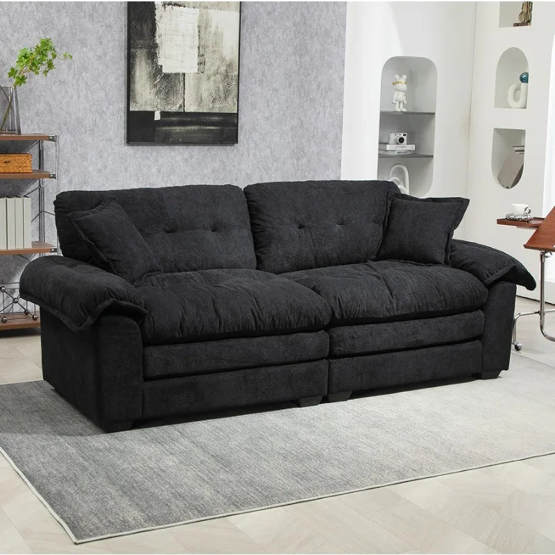 84 Convertible Modern Sofa Double Sofa Deep Seat with Two Cushions Memory Sponge Living Room Apartment Office Lounge - Black