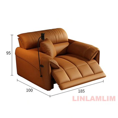 Modern Electric Reclining Sofa with Adjustable Footrest, USB, and Foldable Center Console – Italian Genuine Leather Power Sofa
