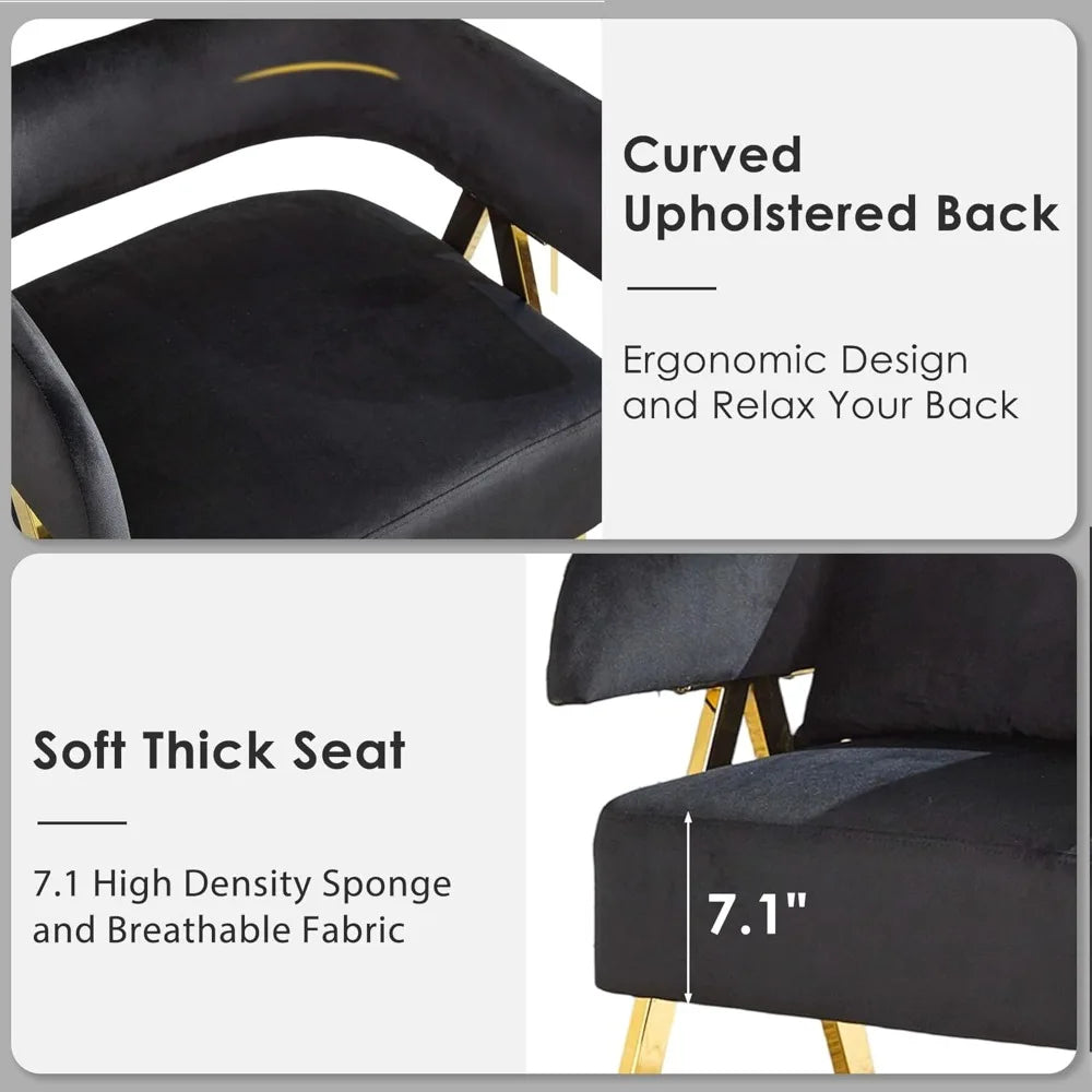 Modern Black and Gold Accent Chairs Set of 2, Velvet Barrel Accent Chair for Living Room Bedroom, Comfy Reading Armchair