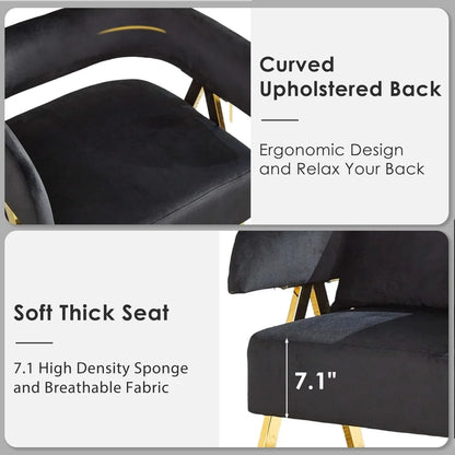 Modern Black and Gold Accent Chairs Set of 2, Velvet Barrel Accent Chair for Living Room Bedroom, Comfy Reading Armchair