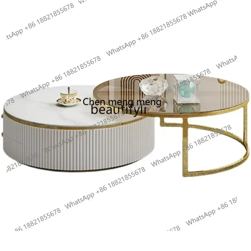D178 Y Coffee Table Modern Living Room Size round Combination Rounded Corner Paint Metal Complete Set Stone Plate round Coffee T