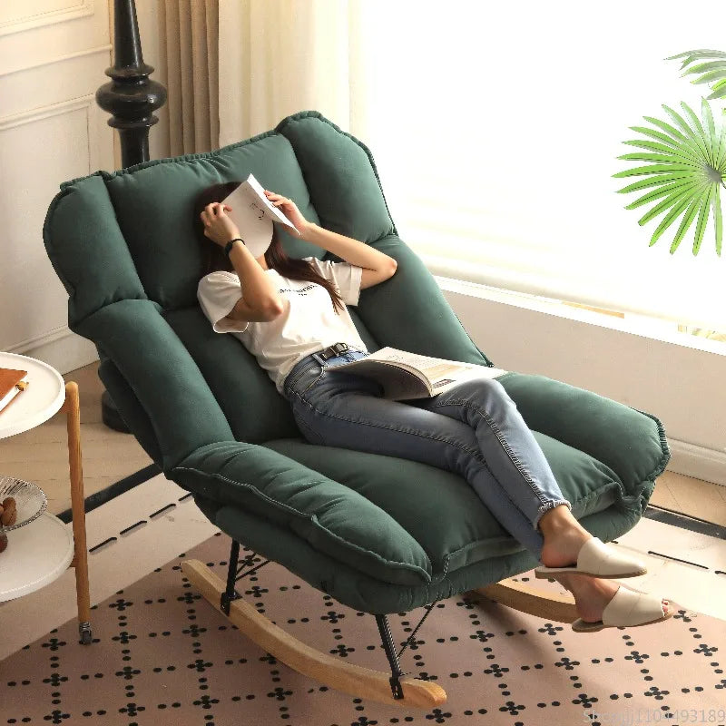 Memory Foam Rocker - Convertible Lounge Chair with Storage Pocket, Breathable Linen Recliner
