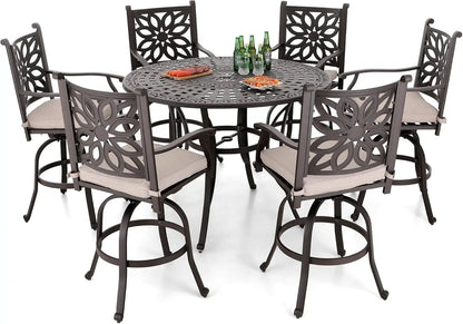 Cast Aluminum Patio Bar Chairs Set of 2, Bar Height Swivel Outdoor Bar Stools Chairs, Counter Height Outdoor Barstools,