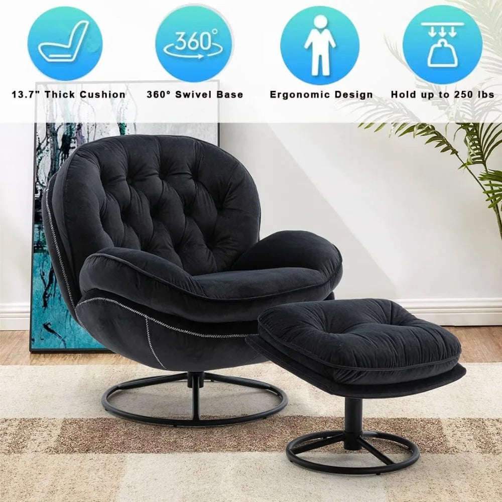 new Velvet Swivel Accent Chair with Ottoman Set, Modern Lounge Chair with Footrest, Comfy Armchair with 360 Degree Swivel