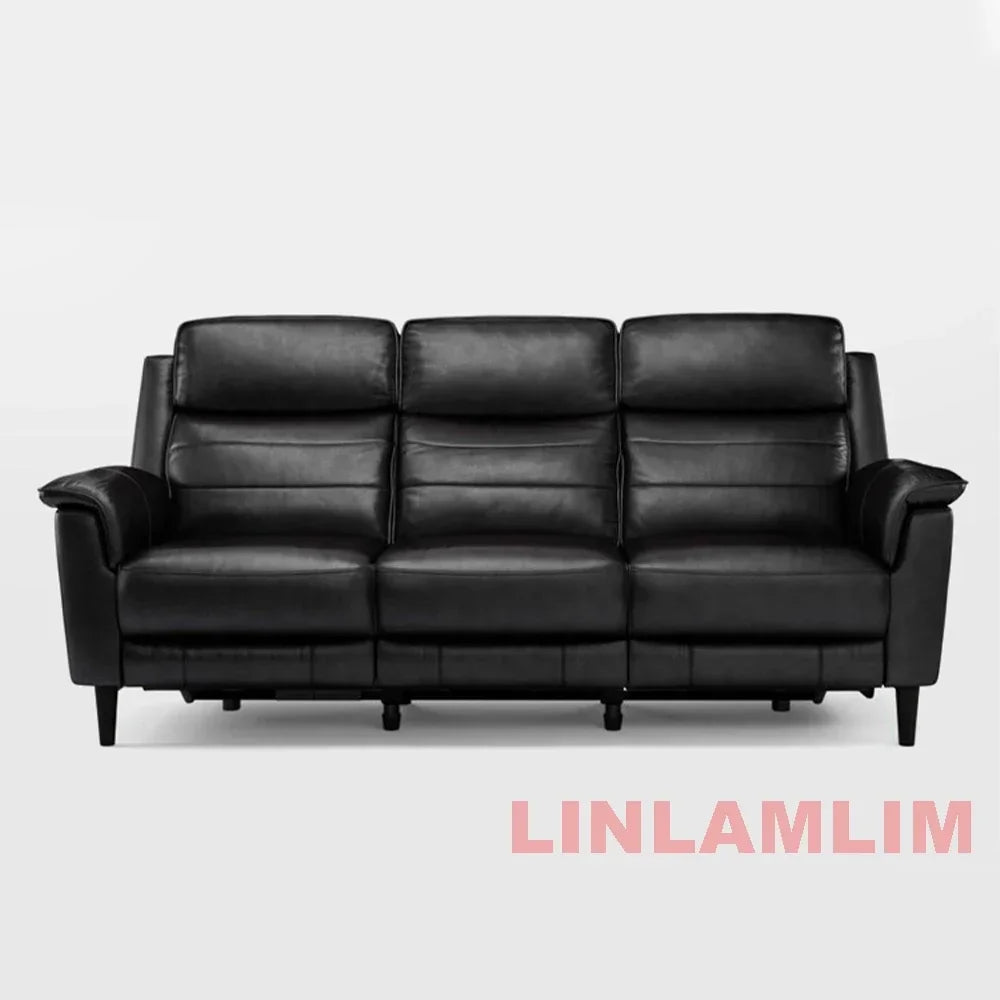 MANBAS Luxury Power Reclining Sofa - Modern Genuine Leather 3-Seater Couch with Footrests & USB, Electric Recliner Home Theater