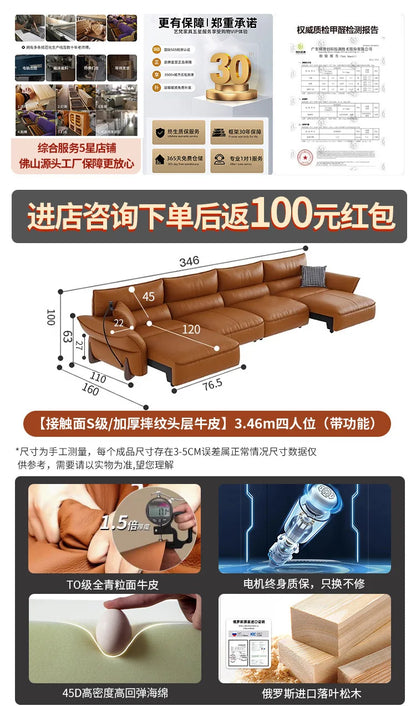 Relaxing Genuine Leather Sofa Living Room Electric Reclining Italian Sofa Lounge Luxury Divano Soggiorno Furniture Home