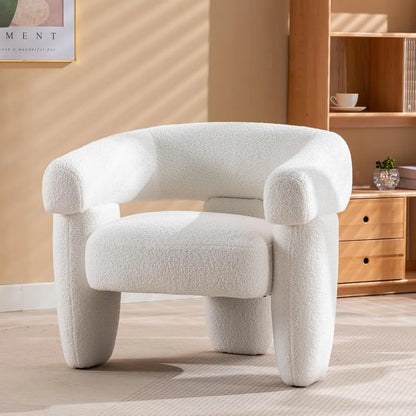 Mid Century Modern Accent Barrel Chair Comfy Upholstered Round Armchair with Montage Design, Sherpa Boucle Lounge Chair for Livi