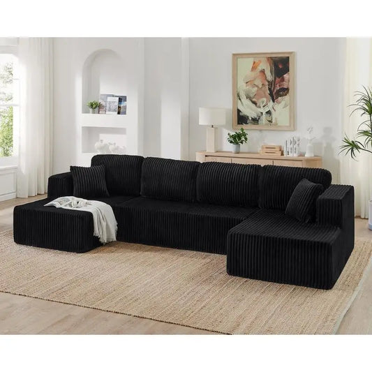U-Shaped Modular Sectional Sofa, Compressed Modern Minimalist Corduroy Couch, Sleeper Sofa for Living Room and Bedroom, Comfy