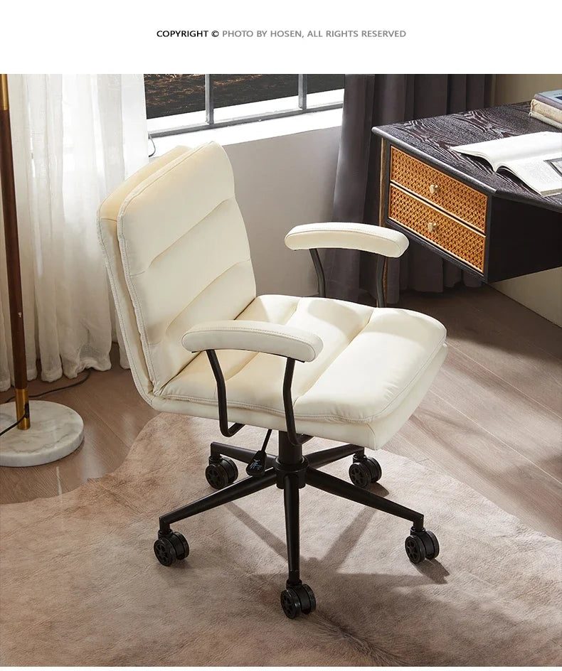 N Nordic Simple Leather Office Chair Home Comfortable Computer Swivel Chair Mid-Ancient Retro Iron Art Armchair