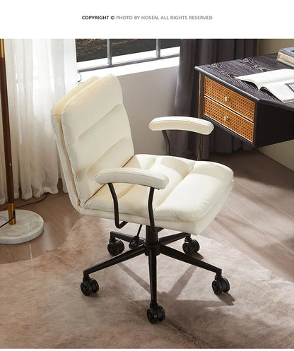N Nordic Simple Leather Office Chair Home Comfortable Computer Swivel Chair Mid-Ancient Retro Iron Art Armchair