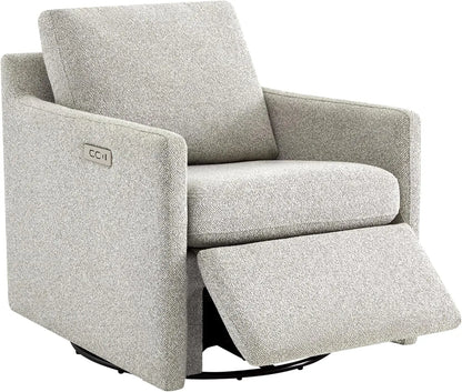 Swivel Accent Chair with Electric Footrests, Living Room Sofa Chair with Power Motor, USB and Type-C Ports, Cream