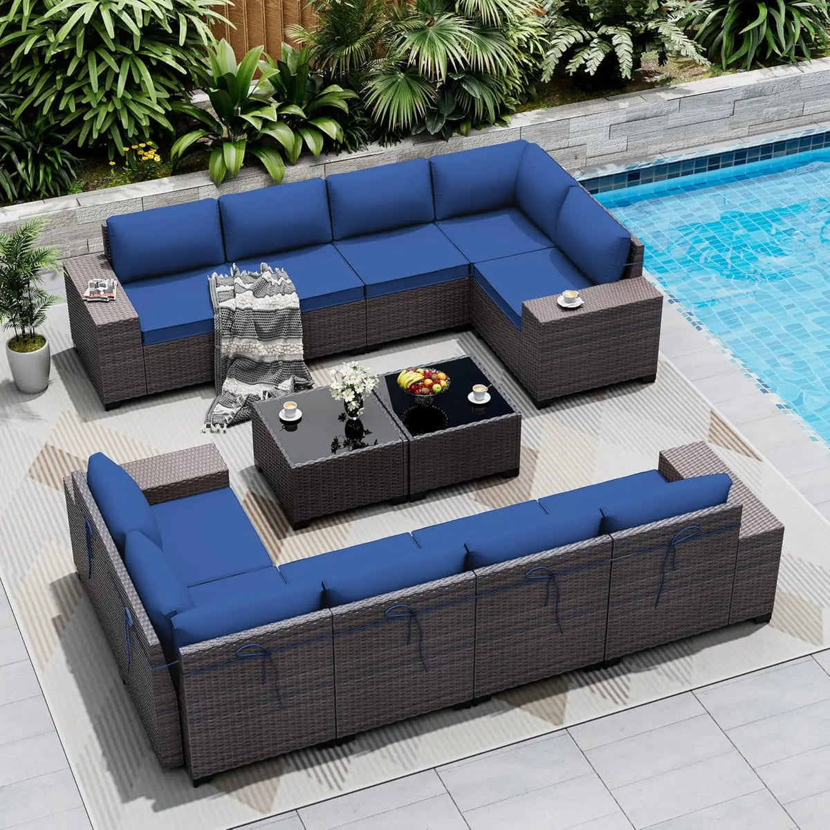 12pc High Back All-Weather PE Rattan Patio Sectional Sofa Set with Coffee Table & Cushions Outdoor Garden Use , Custom