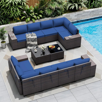 12pc High Back All-Weather PE Rattan Patio Sectional Sofa Set with Coffee Table & Cushions Outdoor Garden Use , Custom