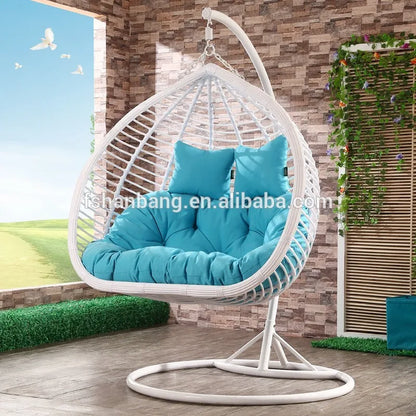 Modern Outdoor Patio Garden Backyard Wicker Rattan Double Swing Hanging Chair for Bedroom Application Durable Metal Material