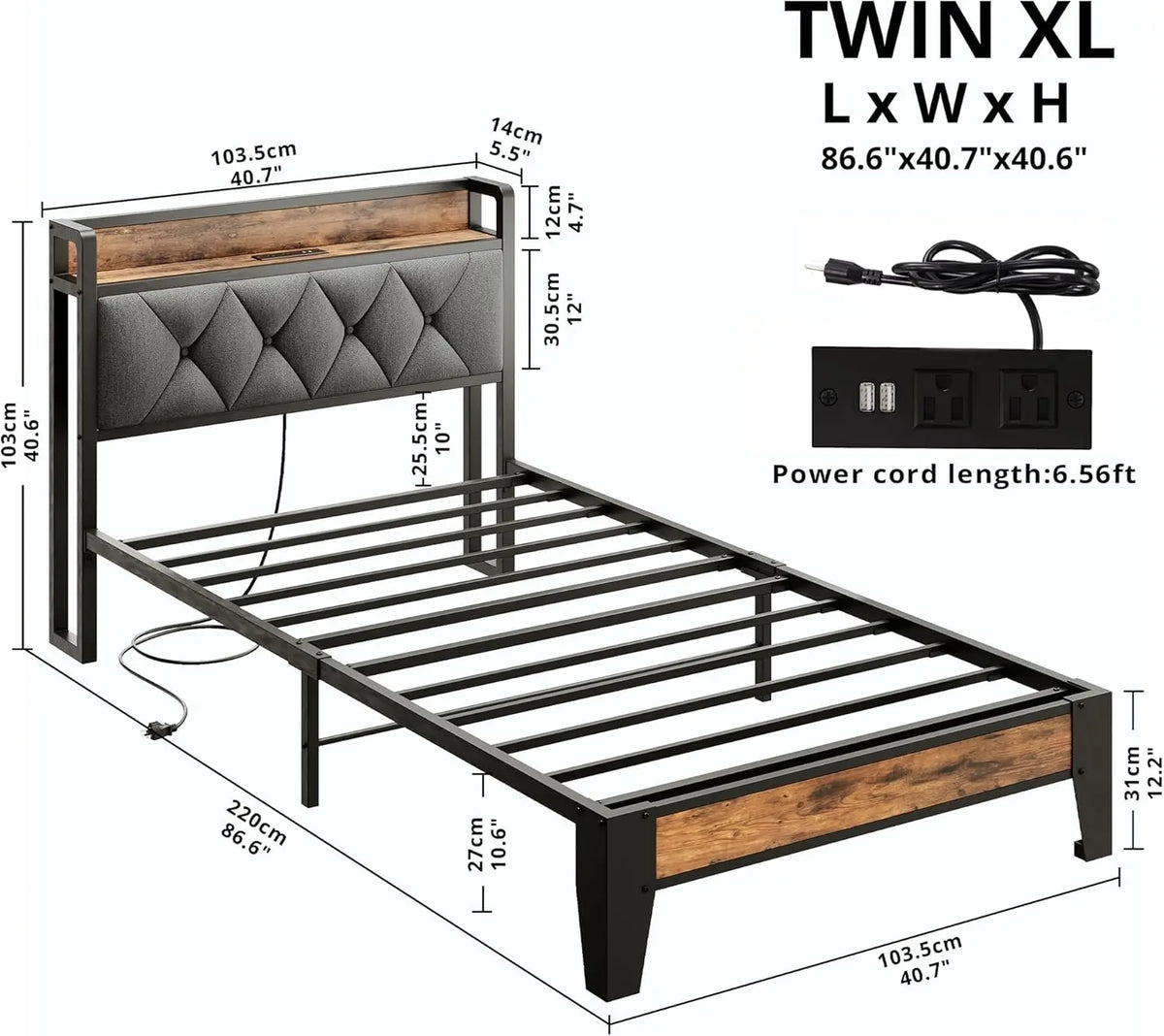 ANCTOR Twin/TwinXL/Full/Queen/King/CaliforniaKing Bed Frames, Storage Headboard with Outlets, No Noise, No Box Springs Needed