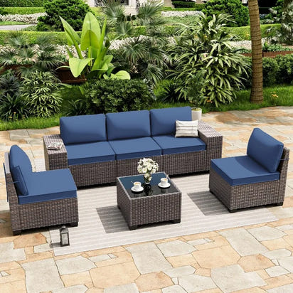 PatioLix  Furniture Set, Oversized Seat/Armrest and High Back Wicker Sectional Furniture Set