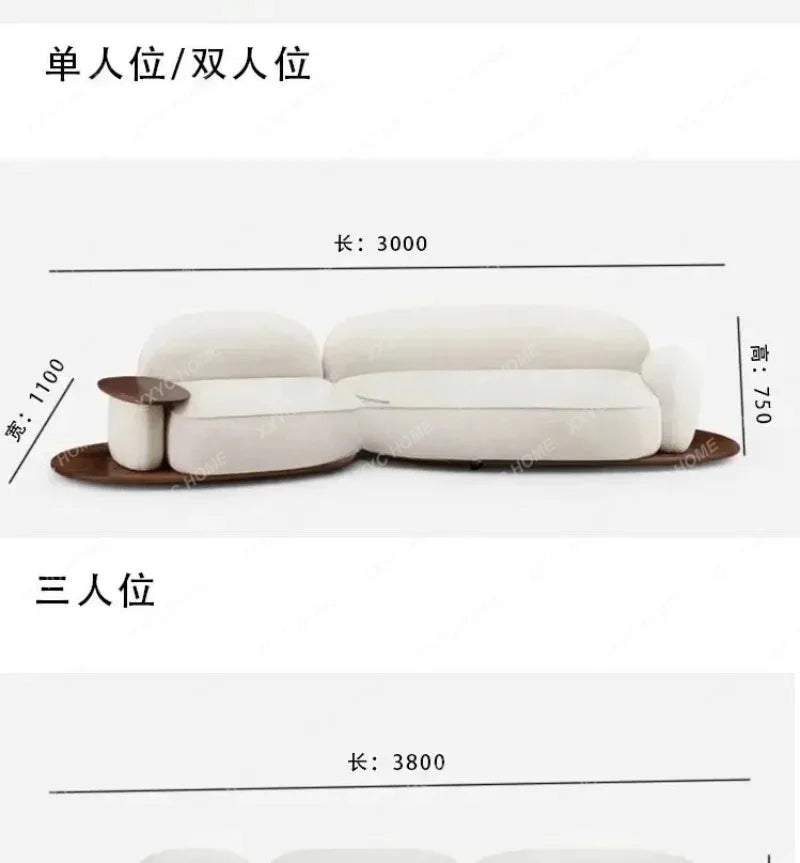 A  Italian minimalist island sofa modern cream style villa large flat black walnut, fabric sofa