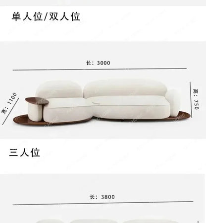 A  Italian minimalist island sofa modern cream style villa large flat black walnut, fabric sofa