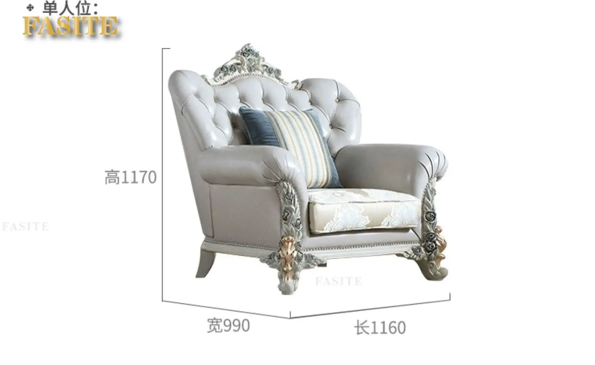 French light luxury living room large apartment first layer cowhide European solid wood carving flower three sofa combination