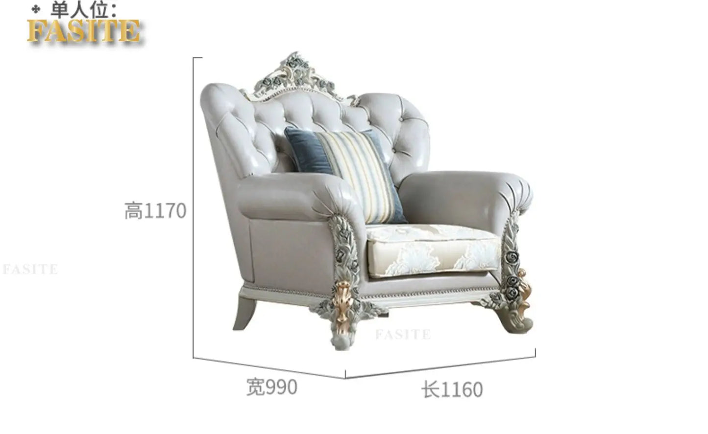 French light luxury living room large apartment first layer cowhide European solid wood carving flower three sofa combination