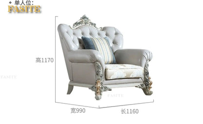 French light luxury living room large apartment first layer cowhide European solid wood carving flower three sofa combination